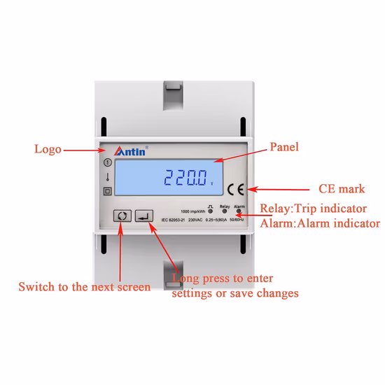 Medidores de energía de riel DIN monofásicos AT100g, Medidor de riel DIN, Medidor de energía, Medidor de potencia
